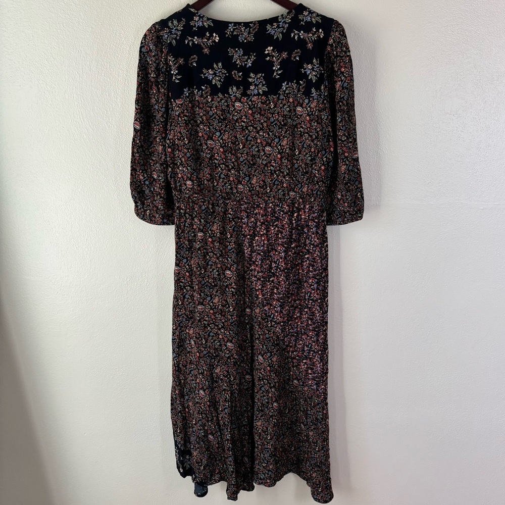 FatFace Multicolor Nate Craft Floral Print Puff Sleeve V-neck Midi Dress Size 12 - Picture 10 of 10